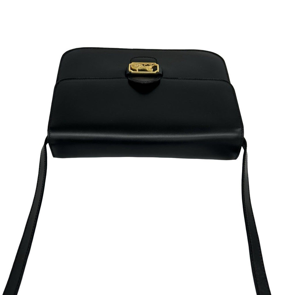Celine Vintage Logo Carriage Calf Leather Shoulder Bag Pochette Crossbody Black — view 4