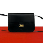 Celine Vintage Logo Carriage Calf Leather Shoulder Bag Pochette Crossbody Black