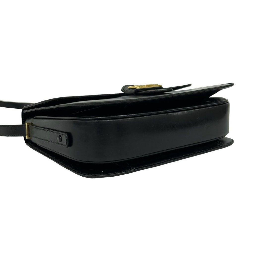 Celine Vintage Logo Carriage Calf Leather Shoulder Bag Pochette Crossbody Black — view 7