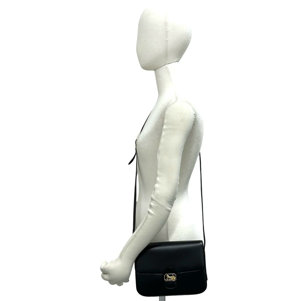 Celine Vintage Logo Carriage Calf Leather Shoulder Bag Pochette Crossbody Black — view 2