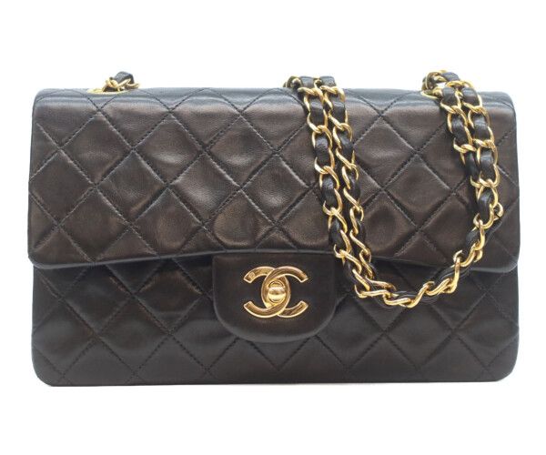 Chanel Black Lambskin Gold Double Flap Bag Quilted 23