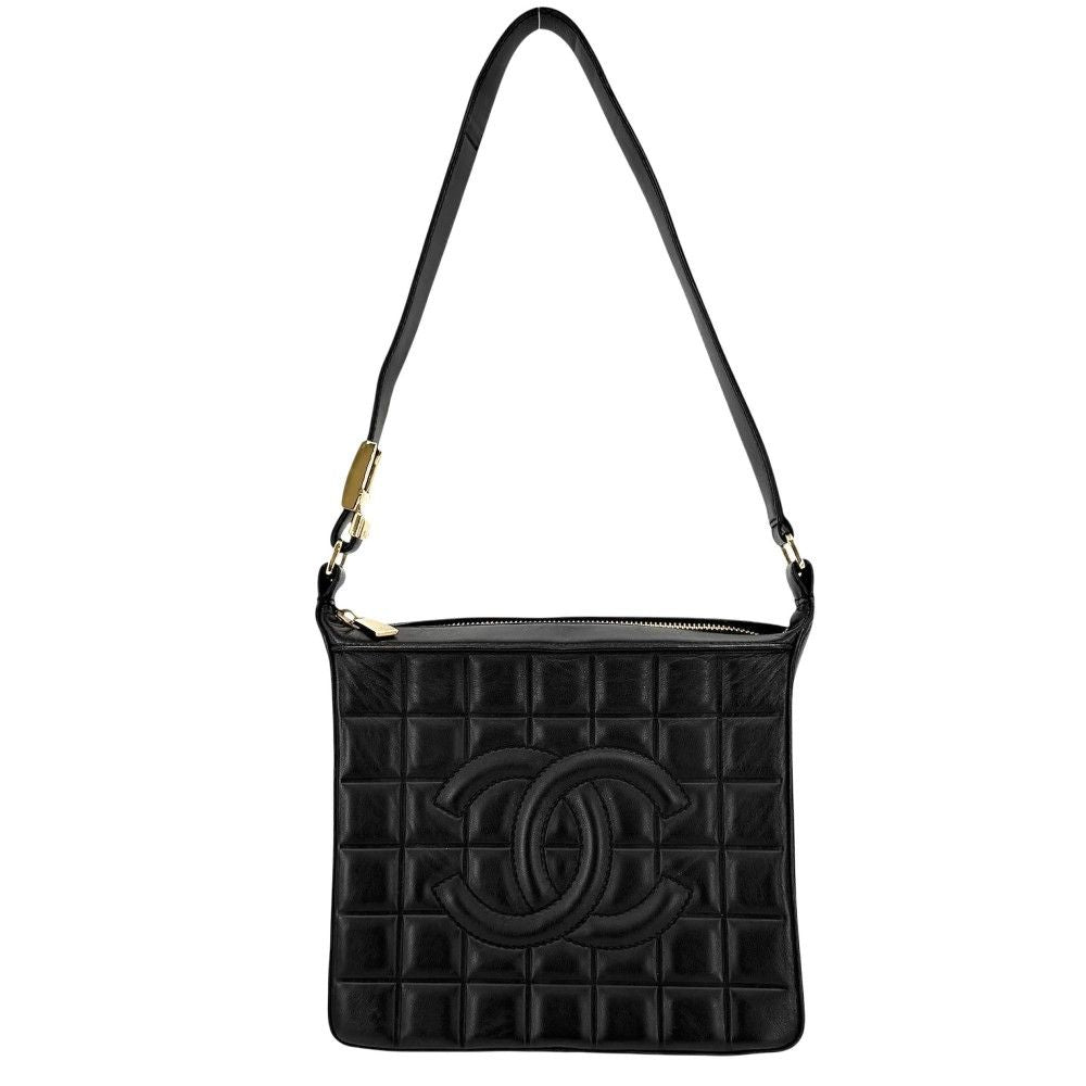 Chanel Shoulder Bag Choedge Coat CC Logo Lambskin Black Gold Vintage