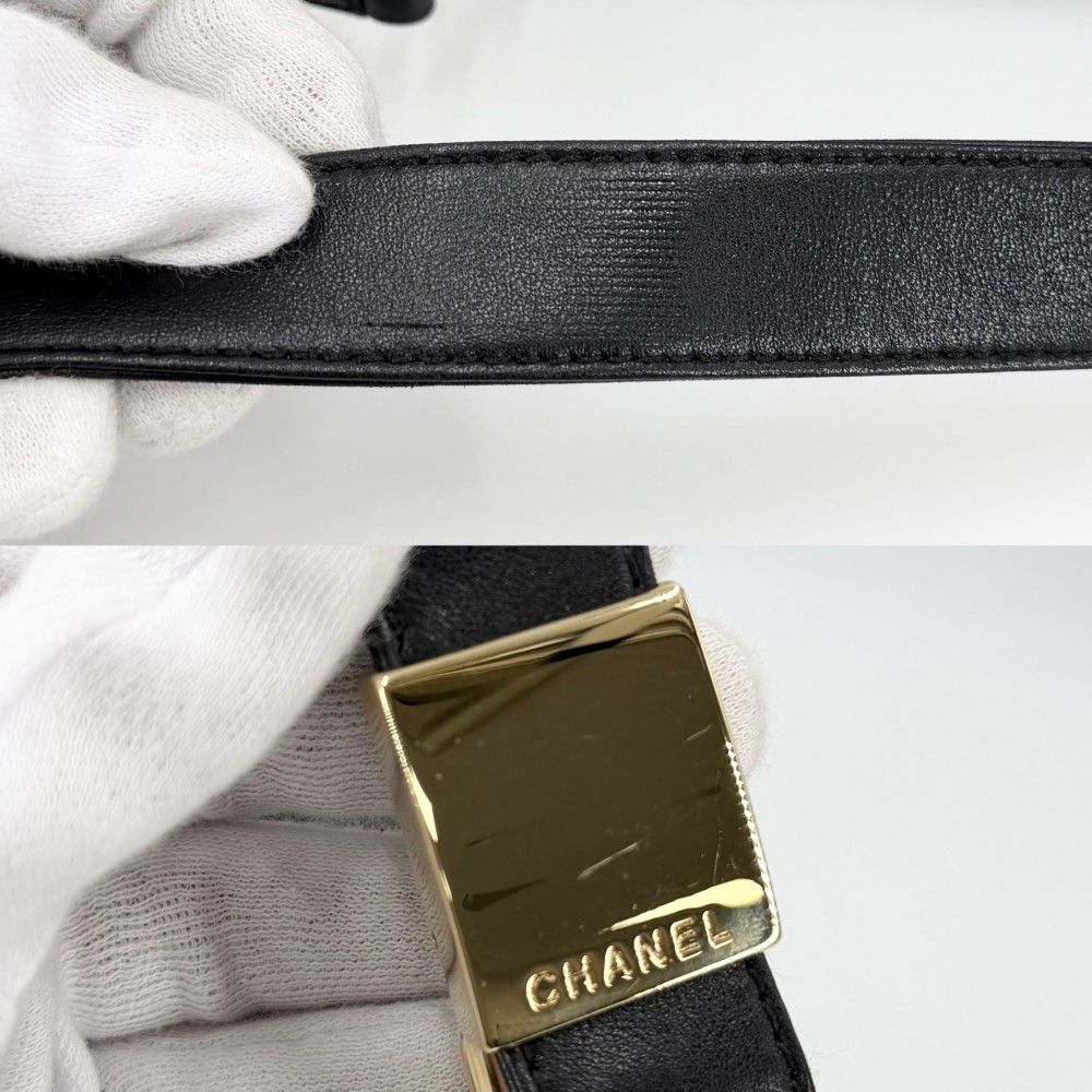 Chanel Shoulder Bag Choedge Coat CC Logo Lambskin Black Gold Vintage — view 8