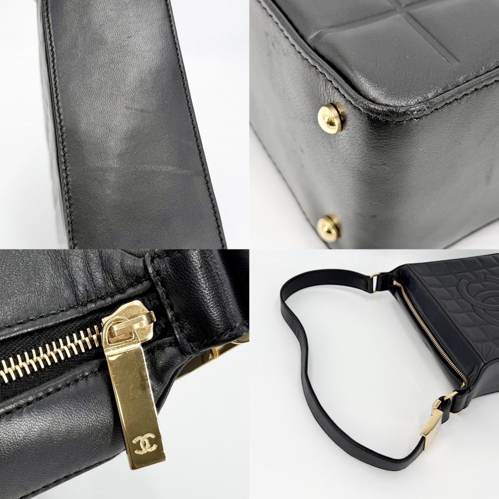 Chanel Shoulder Bag Choedge Coat CC Logo Lambskin Black Gold Vintage — view 7