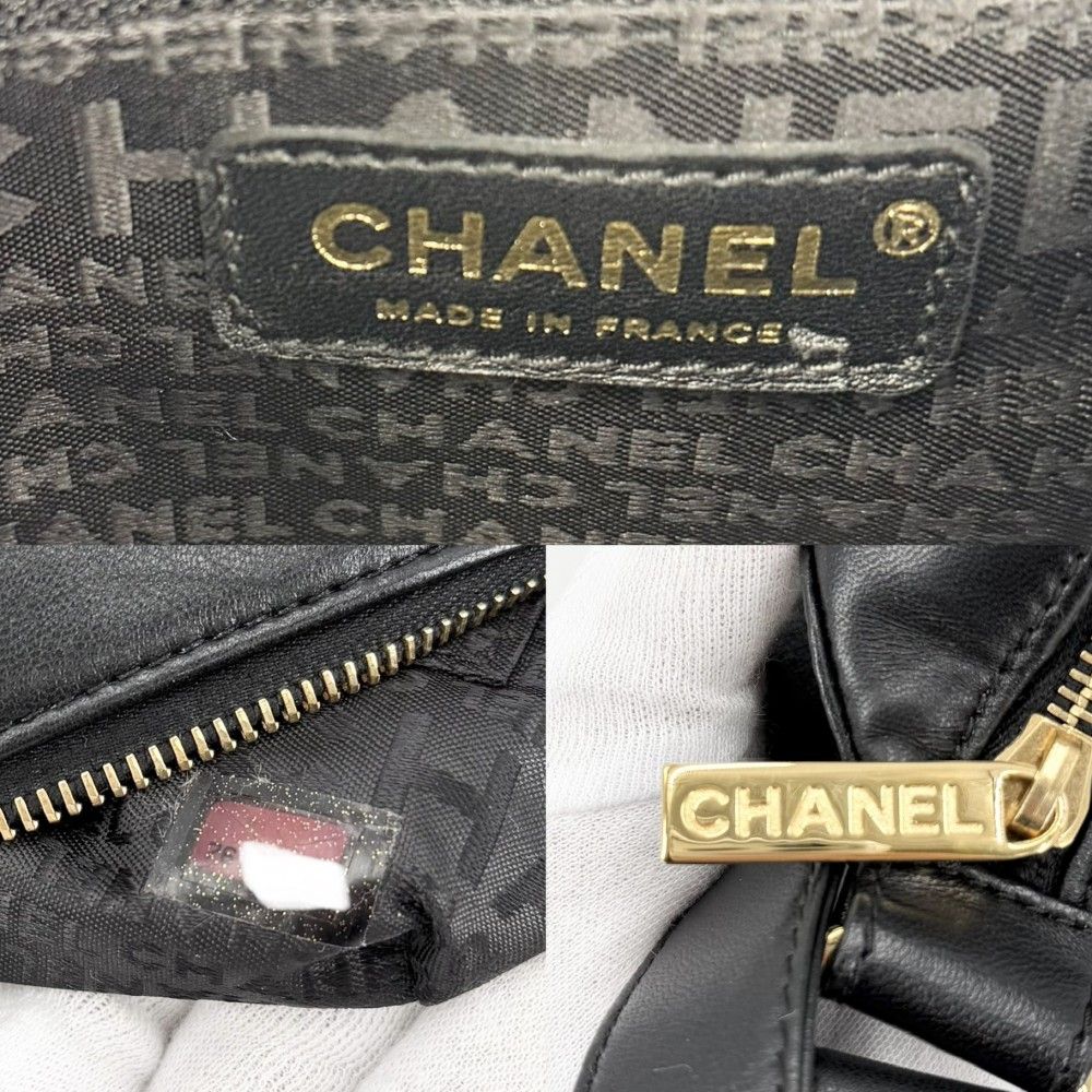 Chanel Shoulder Bag Choedge Coat CC Logo Lambskin Black Gold Vintage — view 5