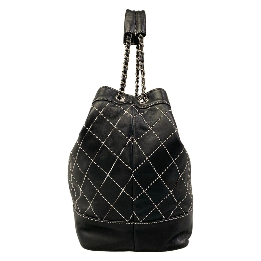 Chanel Tote Bag Wild Stitch Black White Silver Lambskin — view 4