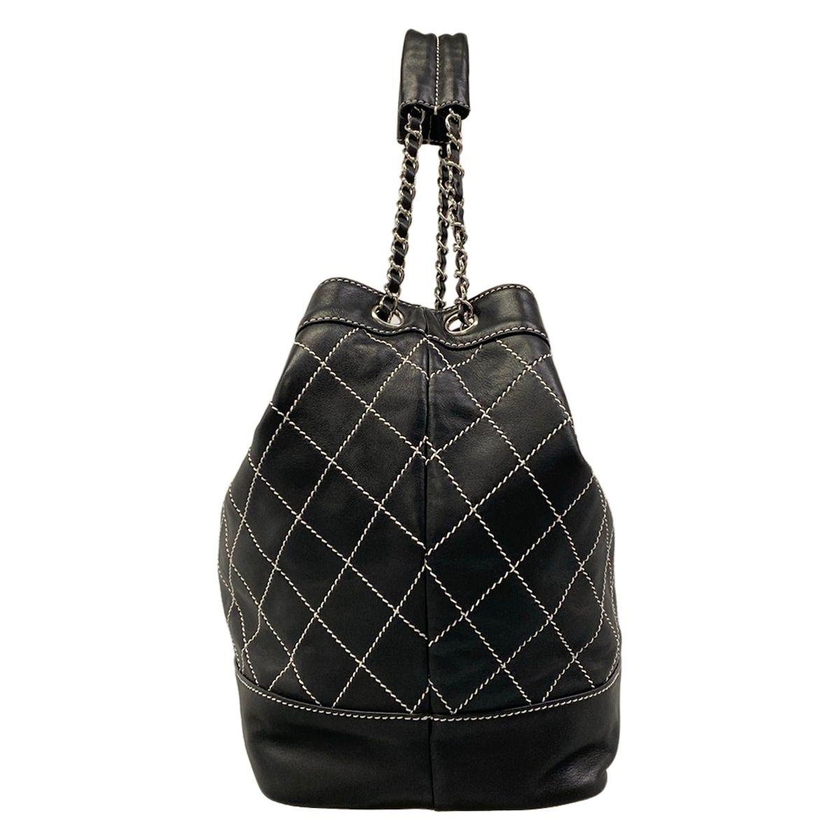 Chanel Tote Bag Wild Stitch Black White Silver Lambskin — view 4