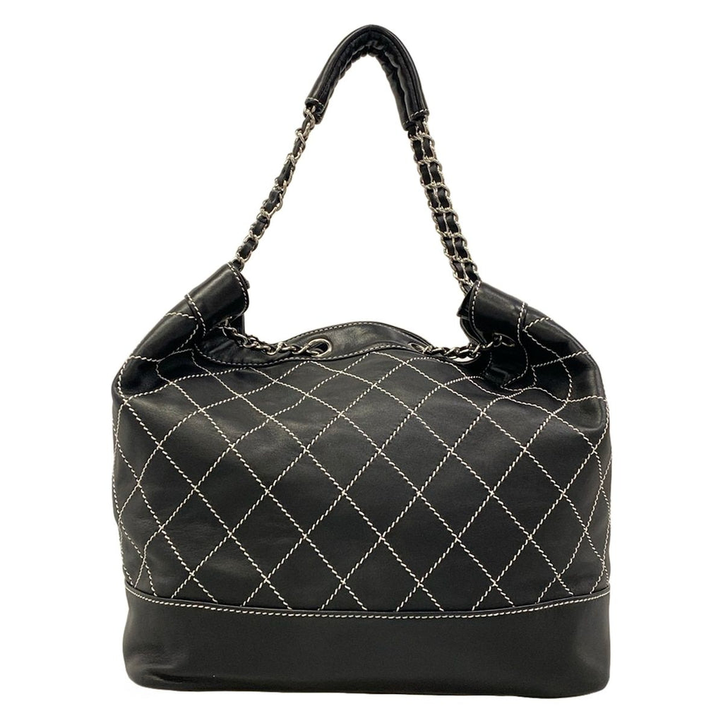 Chanel Tote Bag Wild Stitch Black White Silver Lambskin — view 3