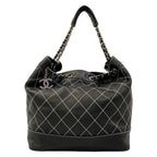 Chanel Tote Bag Wild Stitch Black White Silver Lambskin