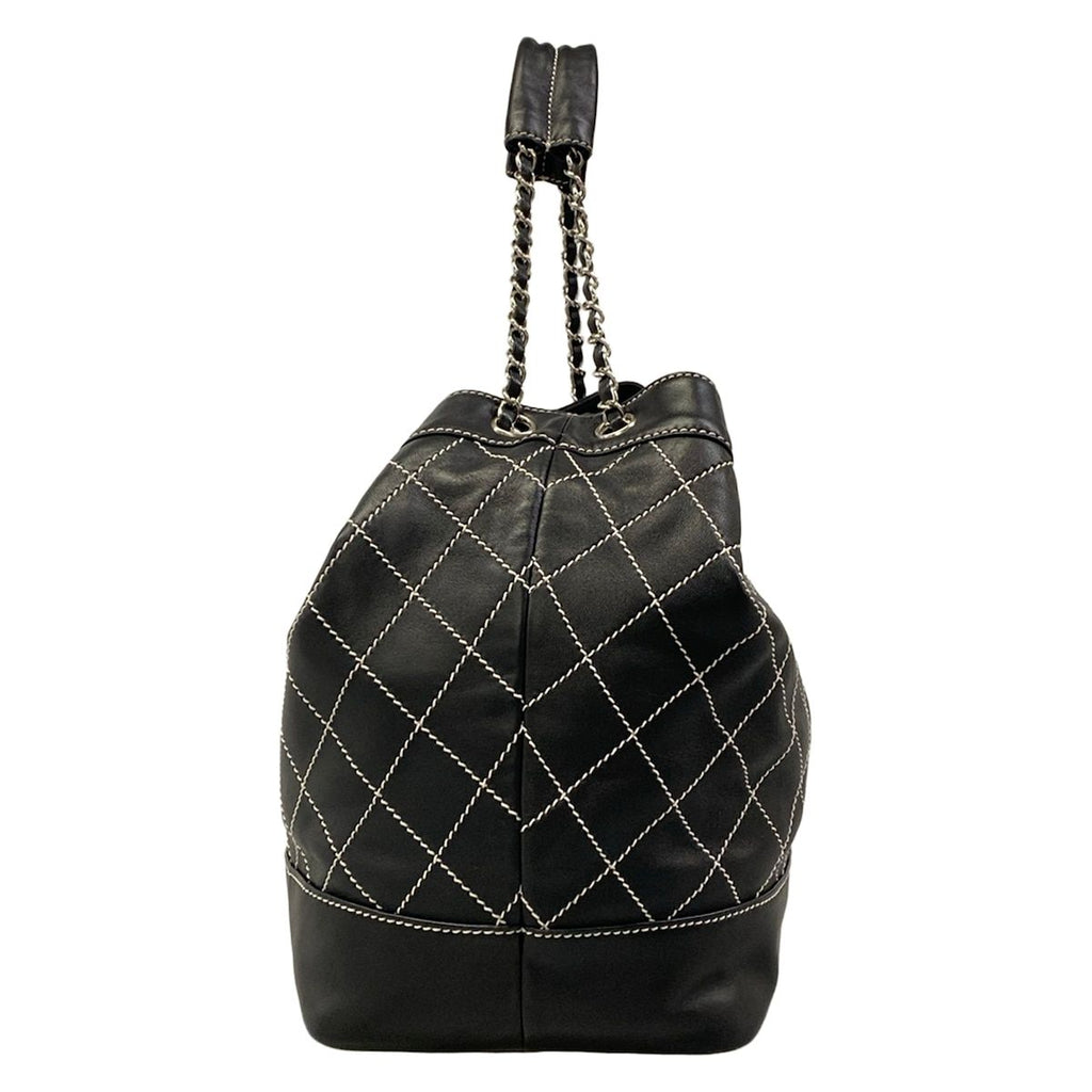 Chanel Tote Bag Wild Stitch Black White Silver Lambskin — view 2