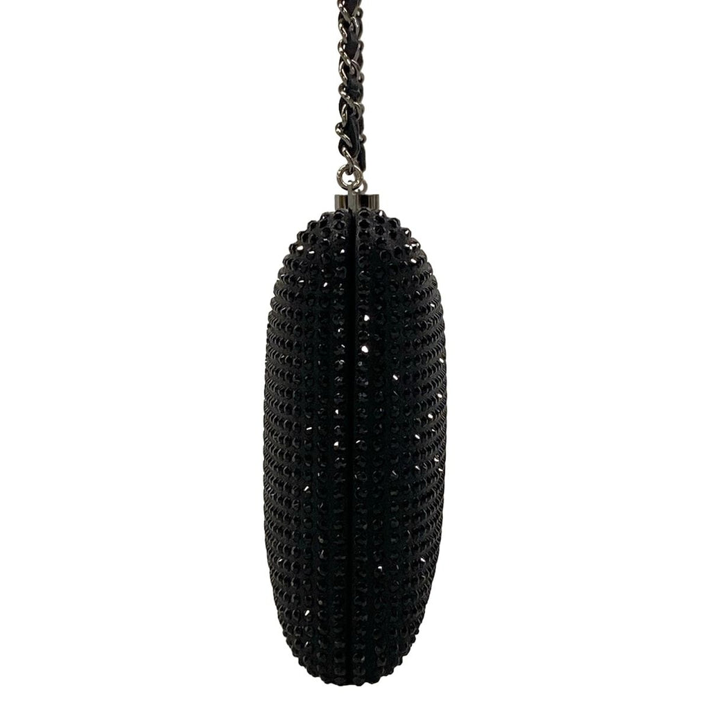 Chanel Shoulder Bag Black White Chain Silver Kiss Lock Strass CC Minadiere — view 4