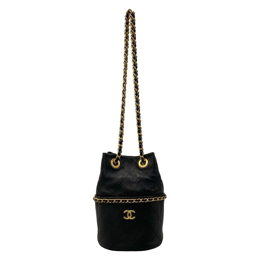Chanel Shoulder Bag Black Chain Vintage Gold Lambskin