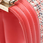 Chanel Shoulder Bag Boy Small Coral Pink White Fabric Leather Boy Stitch Pearl — view 6