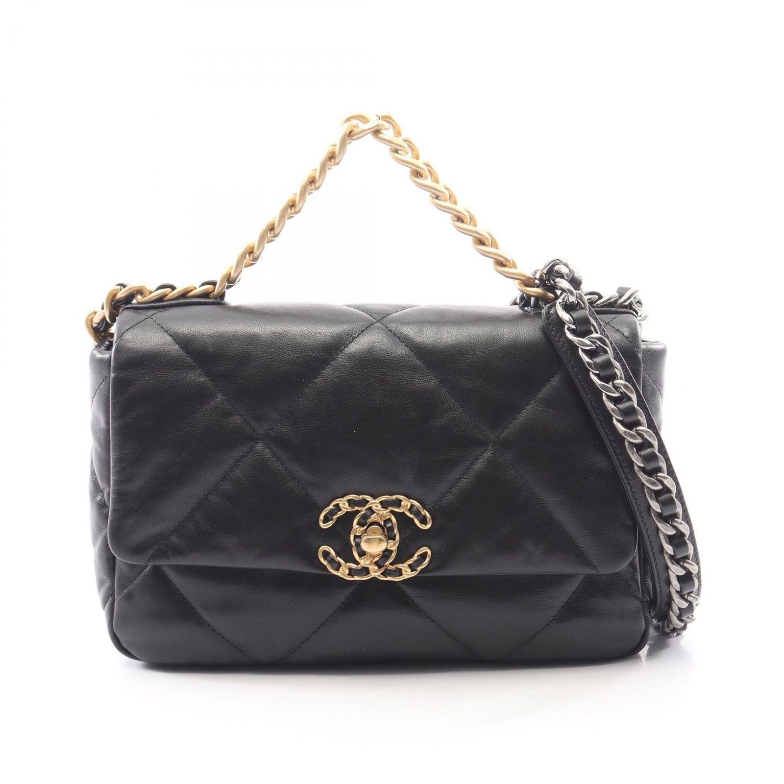 Chanel Shoulder Bag 19 Dizeneuf Quilted 2-Way Black Lambskin 19 Chain