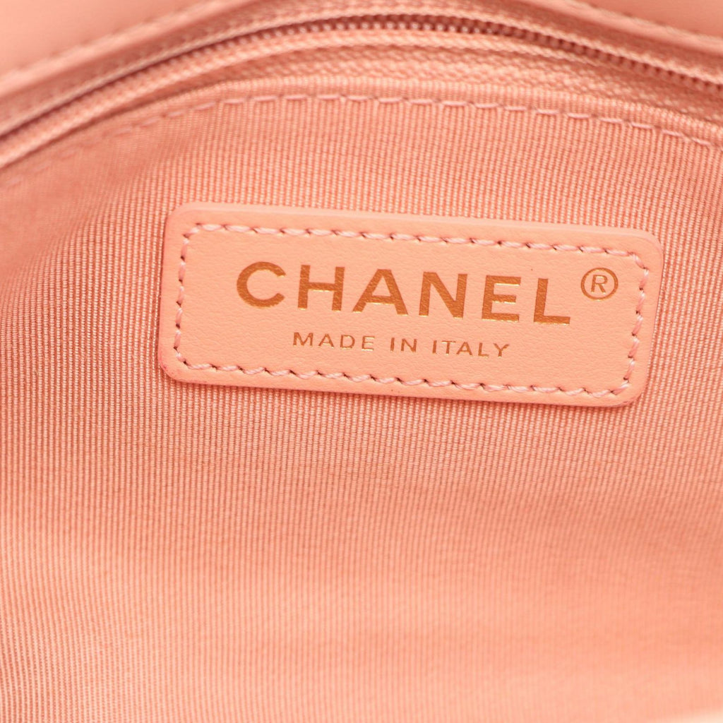 Chanel Shoulder Bag Quilted Logo Pink Lambskin Chain — view 4