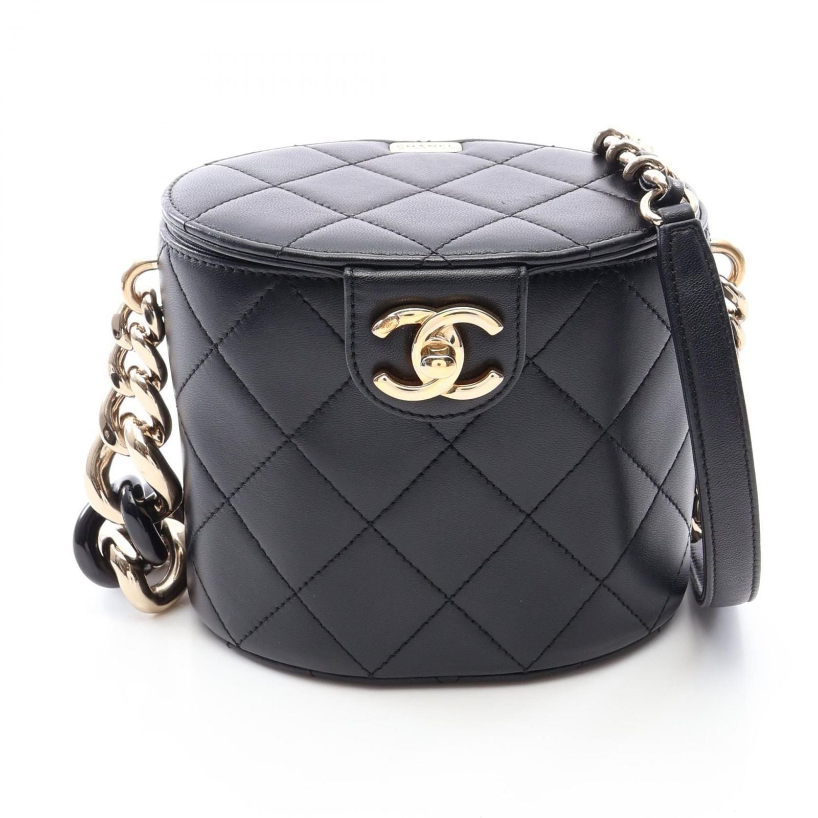 Chanel Shoulder Bag Quilted Black Lambskin Vanity Chain