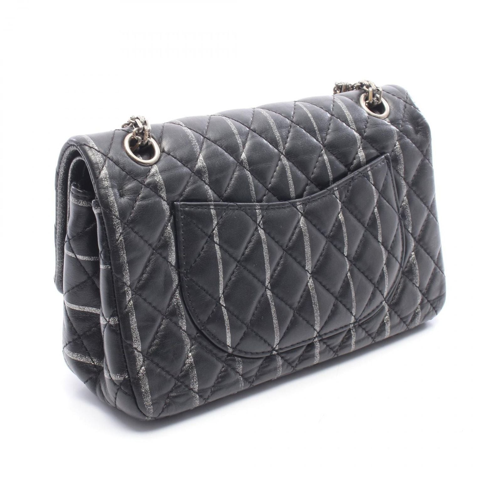 Chanel Shoulder Bag 2.55 Quilted Mademoiselle Chain Black Silver Leather Double — view 2