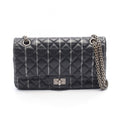 Chanel Shoulder Bag 2.55 Quilted Mademoiselle Chain Black Silver Leather Double