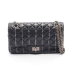 Chanel Shoulder Bag 2.55 Quilted Mademoiselle Chain Black Silver Leather Double