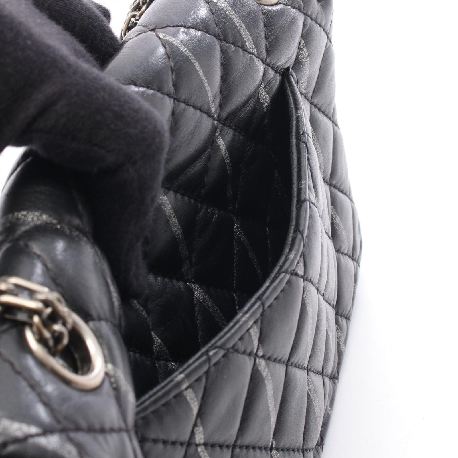Chanel Shoulder Bag 2.55 Quilted Mademoiselle Chain Black Silver Leather Double — view 6