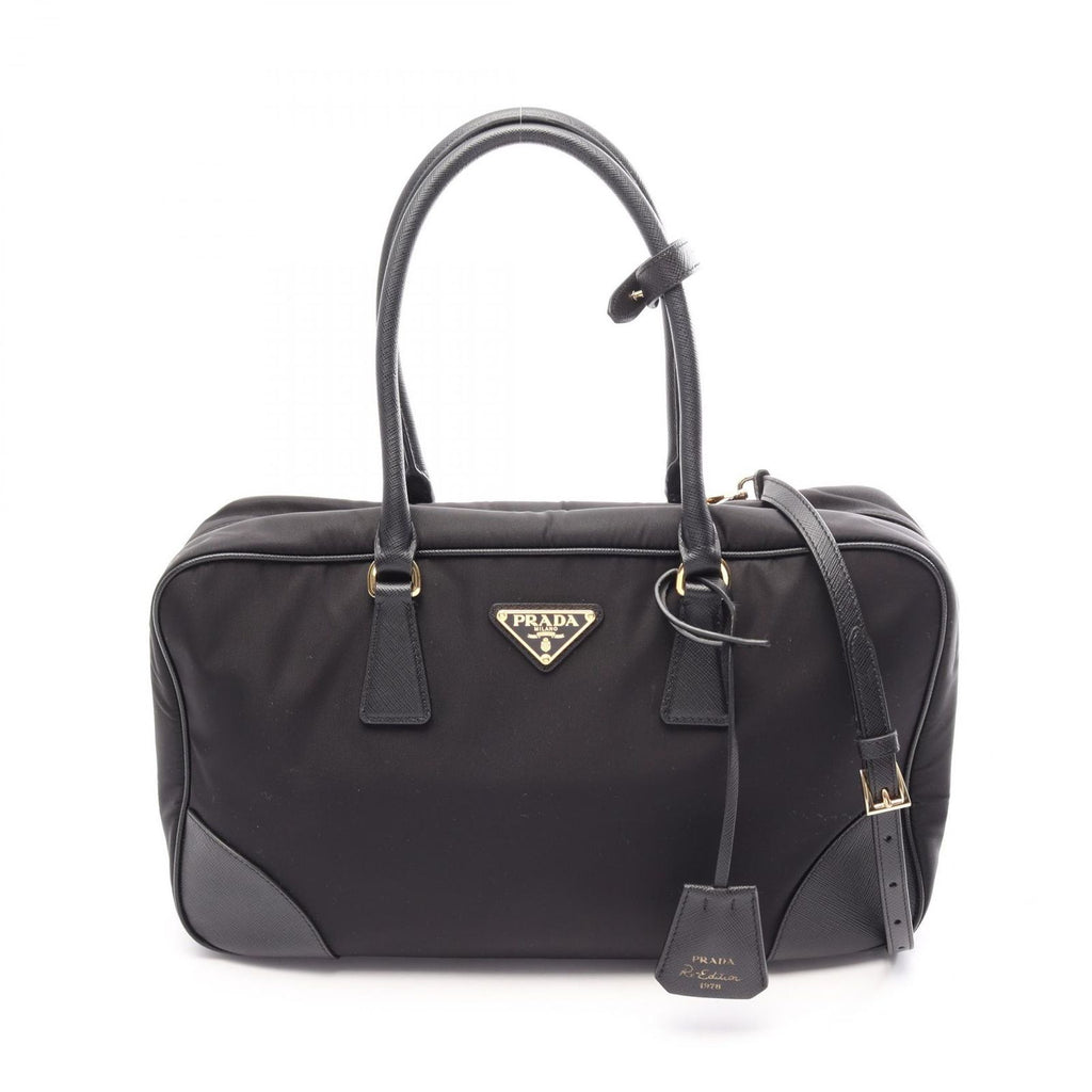 Prada Re Edition 2-Way Black Nylon Saffiano Leather Tote Bag