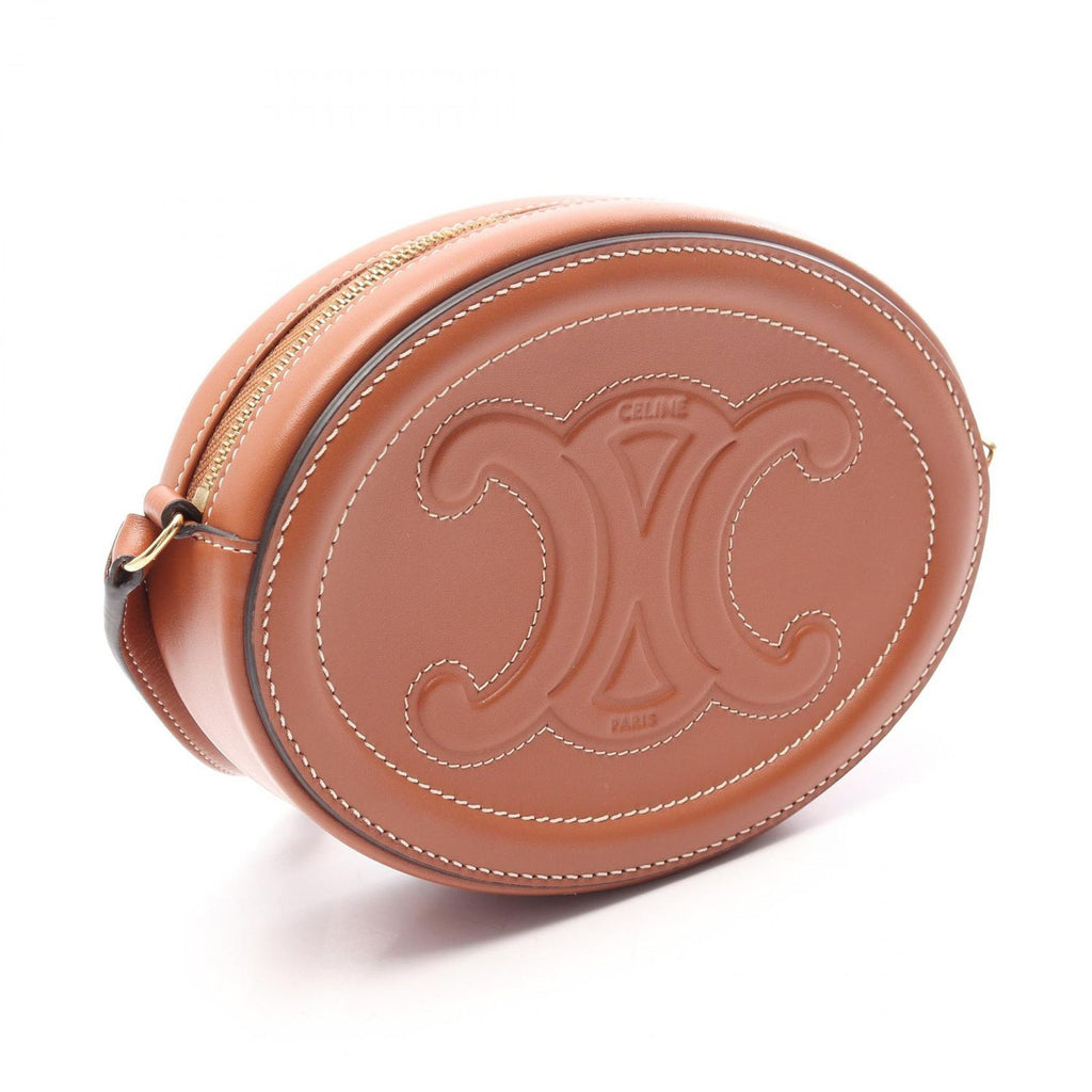 Celine Shoulder Bag Crossbody Oval Purse Cuill Triomphe Brown Leather — view 2
