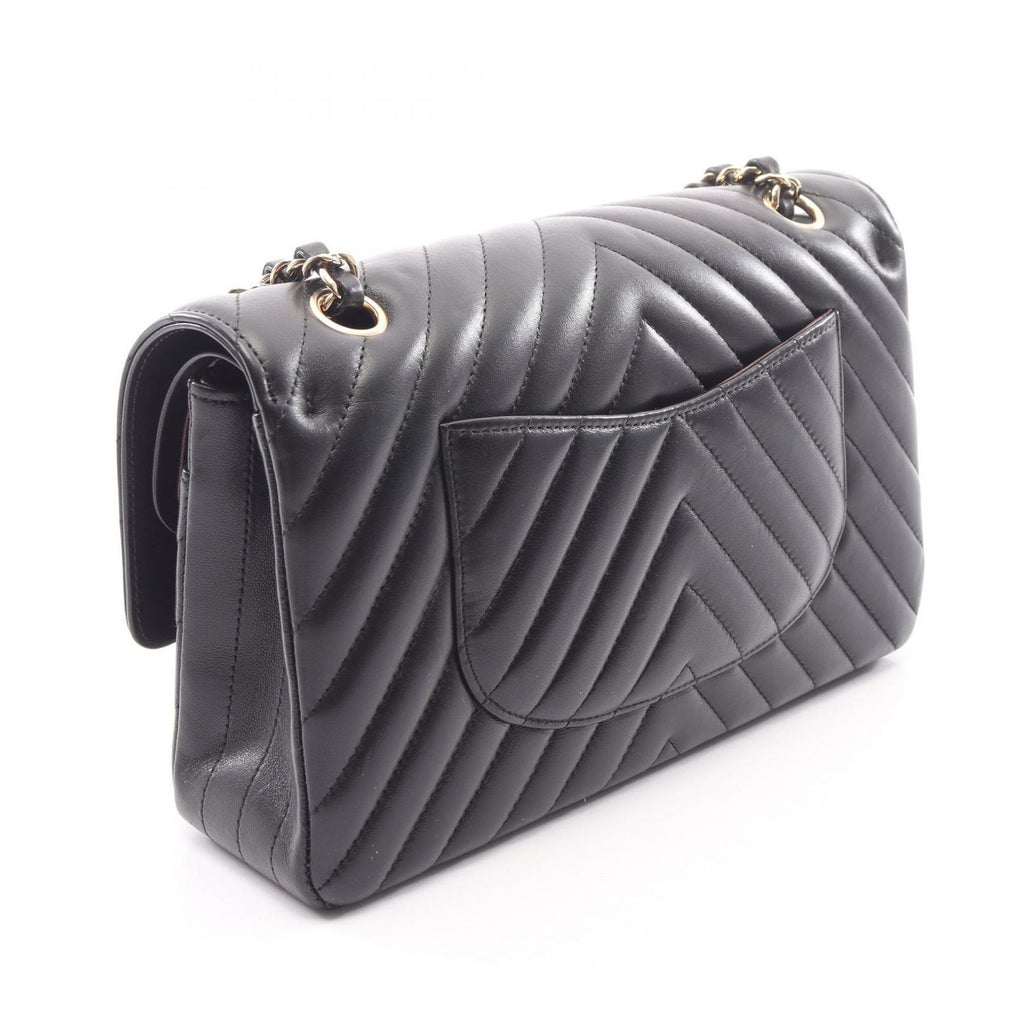 Chanel Shoulder Bag Blanc Stitch Double Flap Black Lambskin Chain — view 2