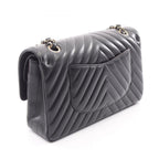 Chanel Shoulder Bag Blanc Stitch Double Flap Black Lambskin Chain — view 2