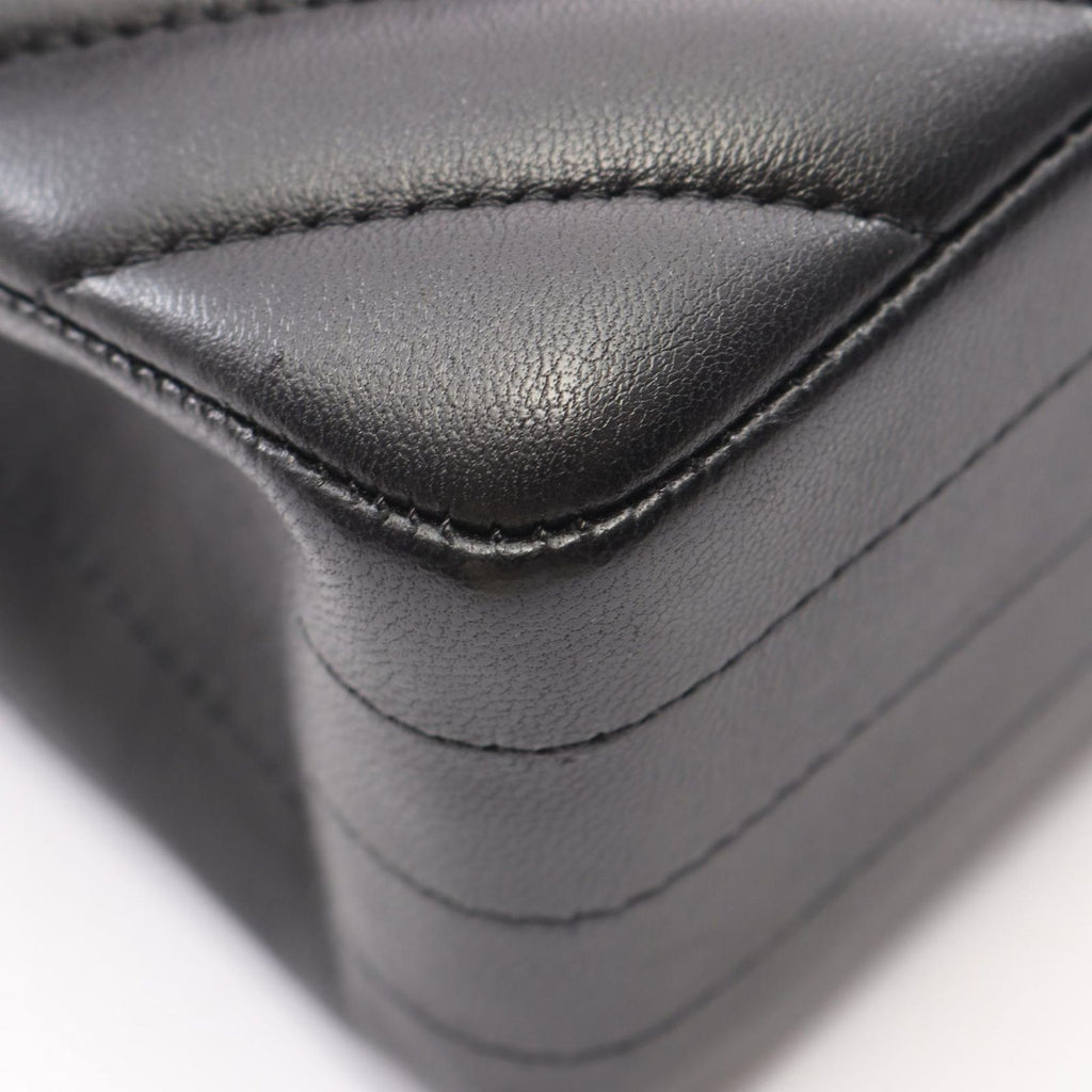 Chanel Shoulder Bag Blanc Stitch Double Flap Black Lambskin Chain — view 7