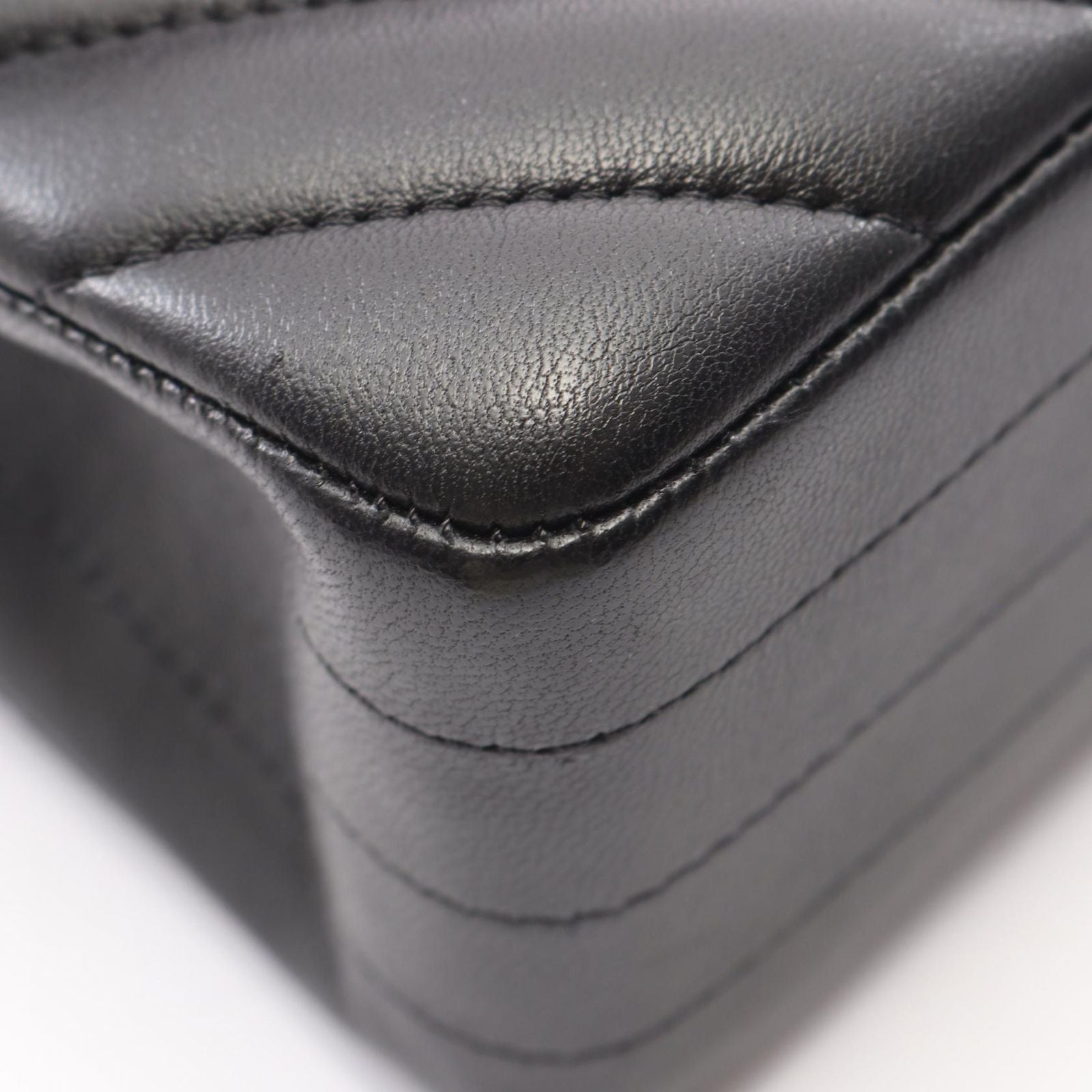 Chanel Shoulder Bag Blanc Stitch Double Flap Black Lambskin Chain — view 7