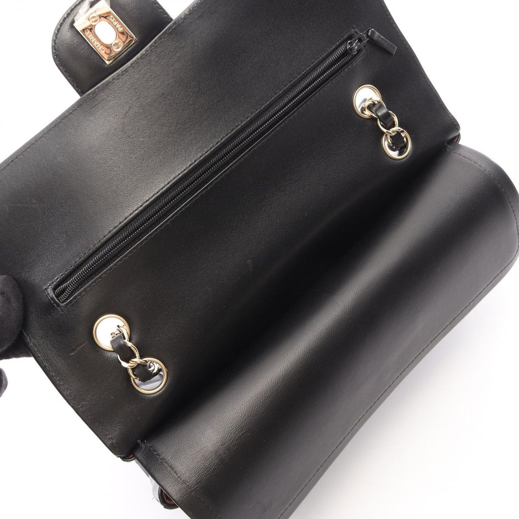 Chanel Shoulder Bag Blanc Stitch Double Flap Black Lambskin Chain — view 6