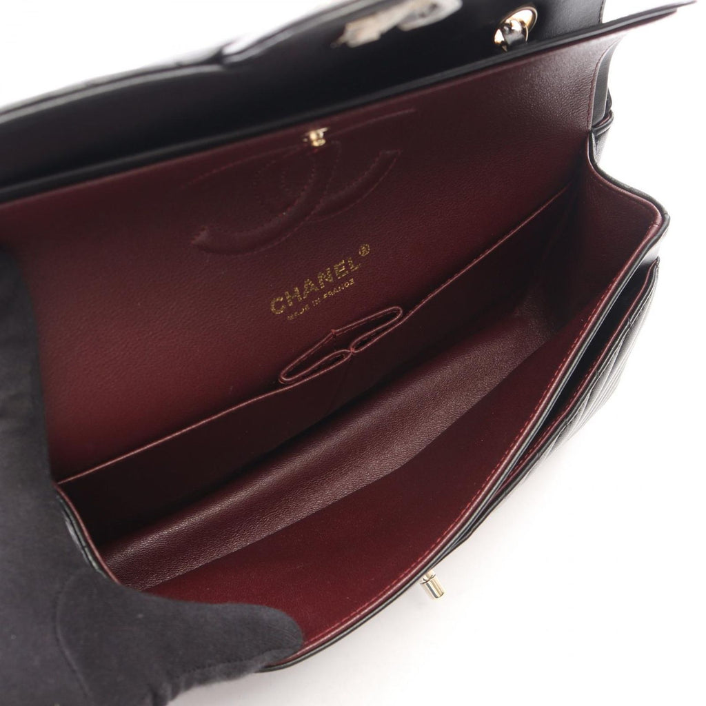 Chanel Shoulder Bag Blanc Stitch Double Flap Black Lambskin Chain — view 3