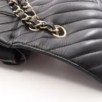 Chanel Shoulder Bag Blanc Stitch Double Flap Black Lambskin Chain — view 8