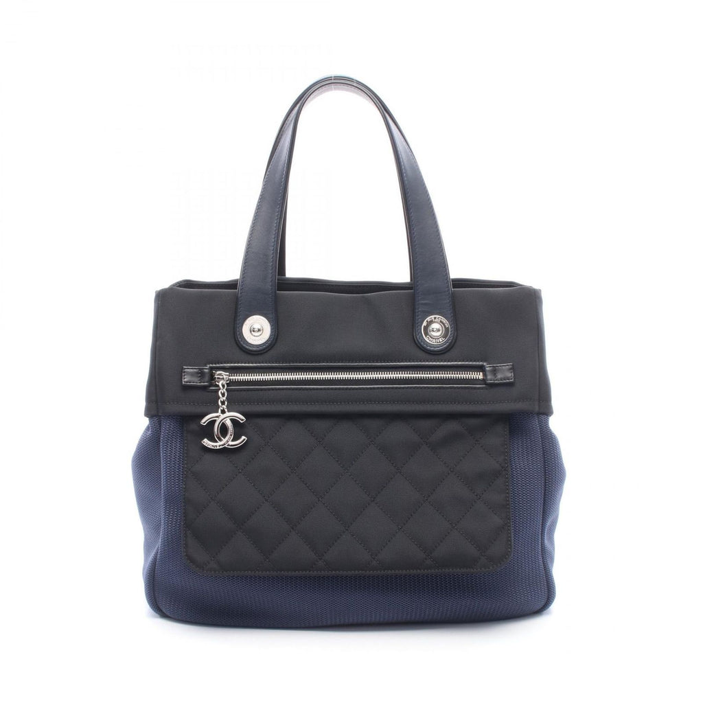 Chanel Tote Bag Paris Biarritz Navy Black Nylon Leather