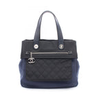 Chanel Tote Bag Paris Biarritz Navy Black Nylon Leather