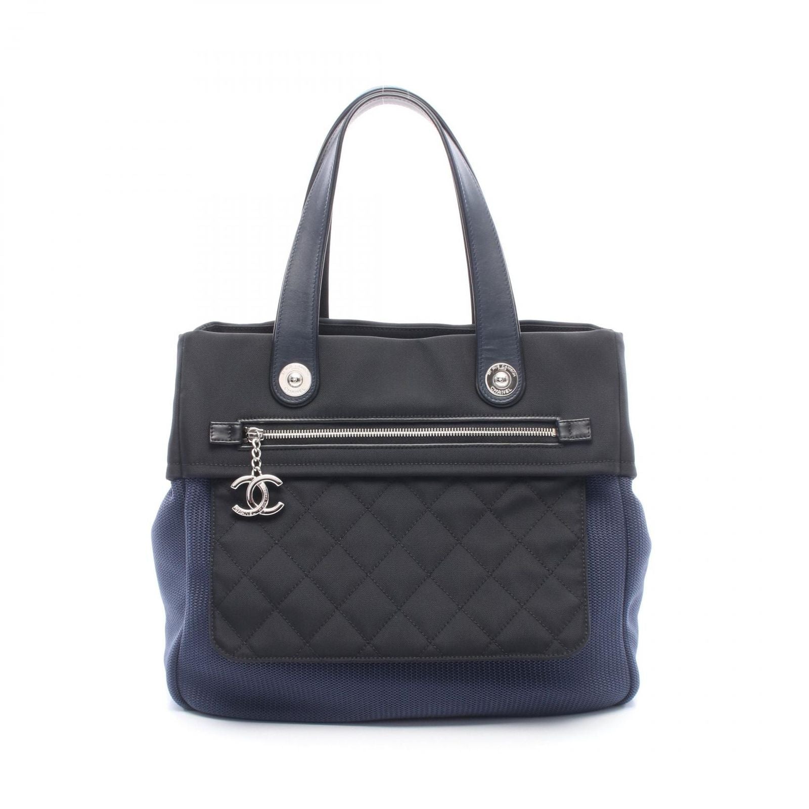 Chanel Tote Bag Paris Biarritz Navy Black Nylon Leather