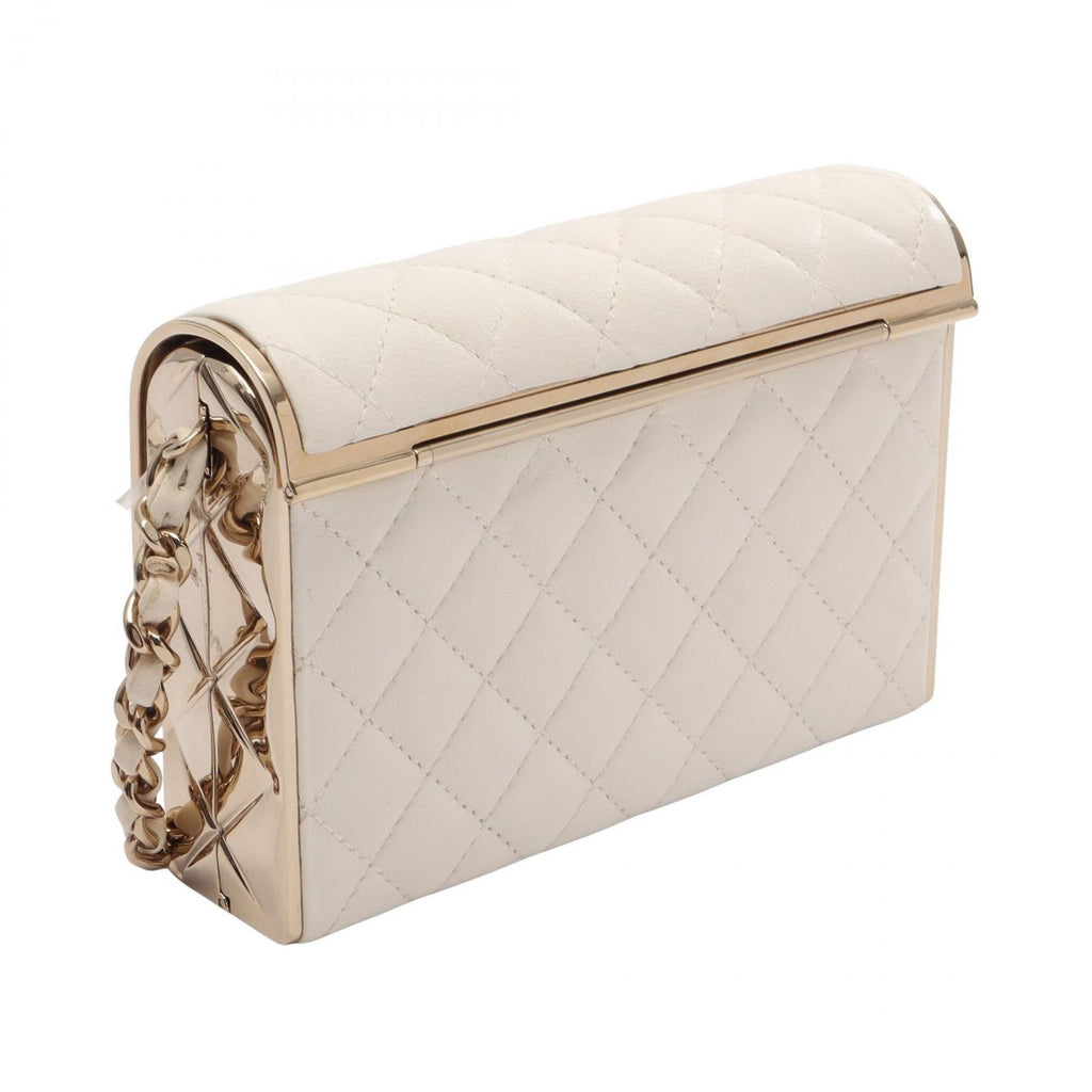 Chanel Shoulder Bag Quilted Mini Minaudiere Evening White Lambskin Small Box — view 2