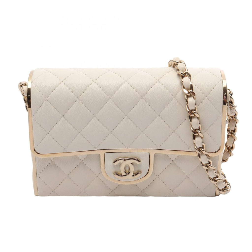 Chanel Shoulder Bag Quilted Mini Minaudiere Evening White Lambskin Small Box