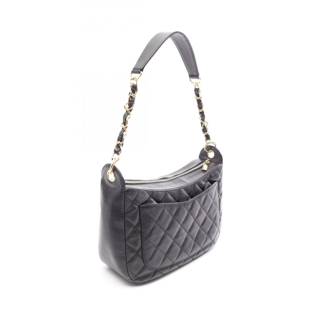 Chanel Shoulder Bag Quilted Black Caviar Leather Chain — view 2