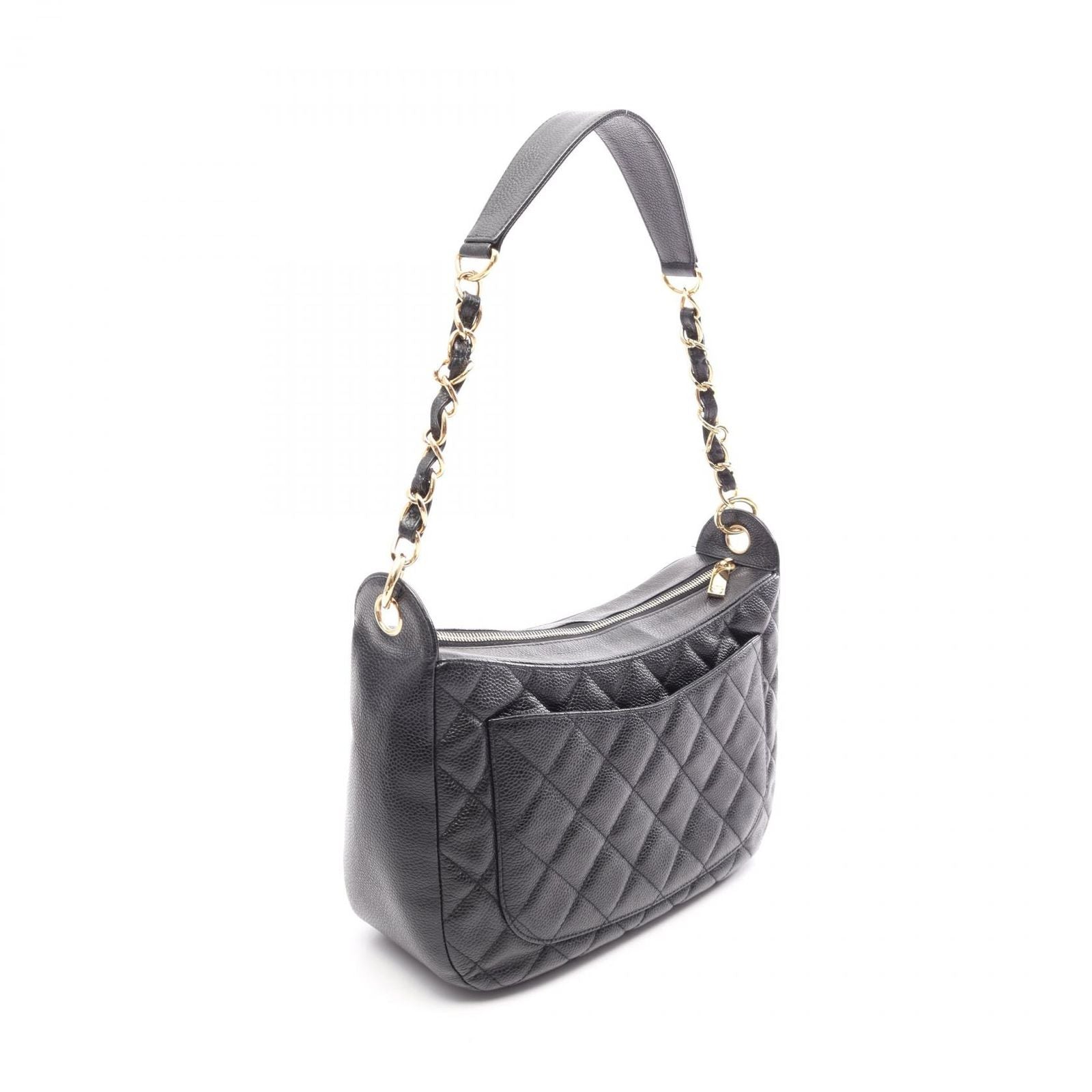 Chanel Shoulder Bag Quilted Black Caviar Leather Chain — view 2