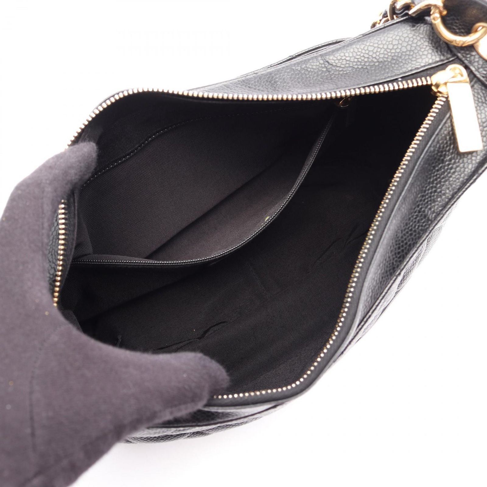 Chanel Shoulder Bag Quilted Black Caviar Leather Chain — view 3