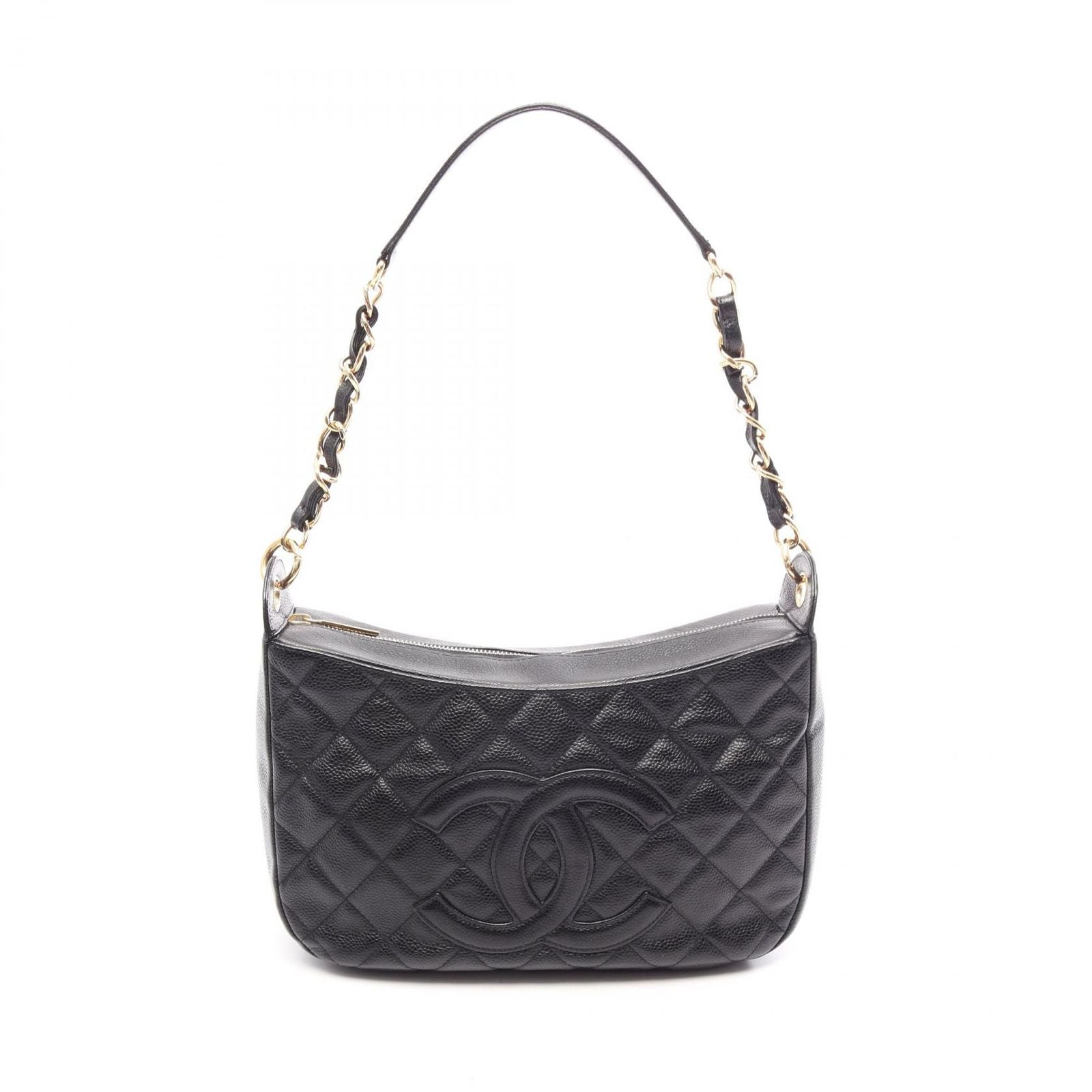Chanel Shoulder Bag Quilted Black Caviar Leather Chain
