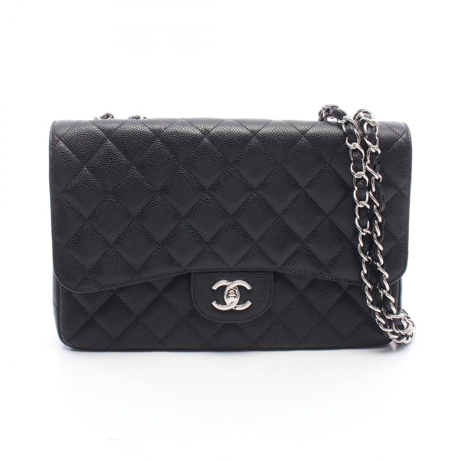 Chanel Shoulder Bag Maxi Quilted 30 Single Flap Black Caviar Leather Chain