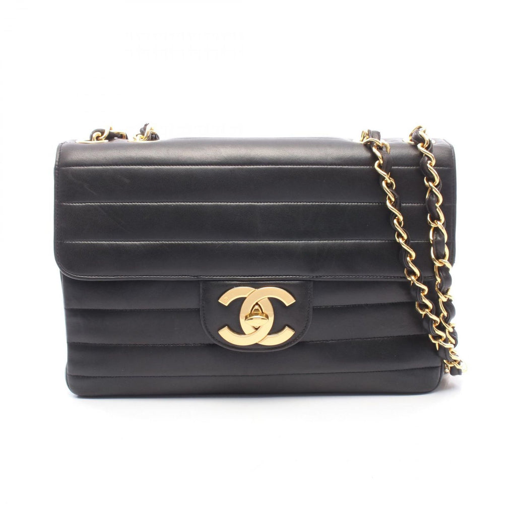 Chanel Shoulder Bag Mademoiselle Big CC Logo Single Flap Black Lambskin Chain