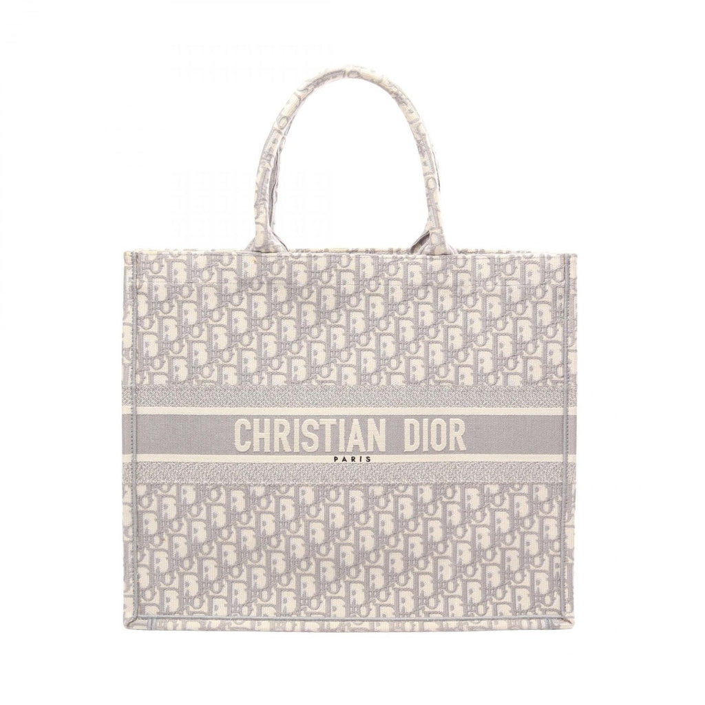 Dior Tote Bag Book Large Oblique Gray White