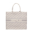 Dior Tote Bag Book Large Oblique Gray White