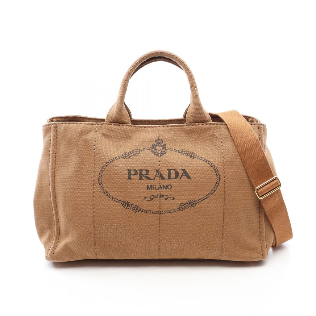 Prada Tote Bag Canapa 2-Way Brown Black Canvas