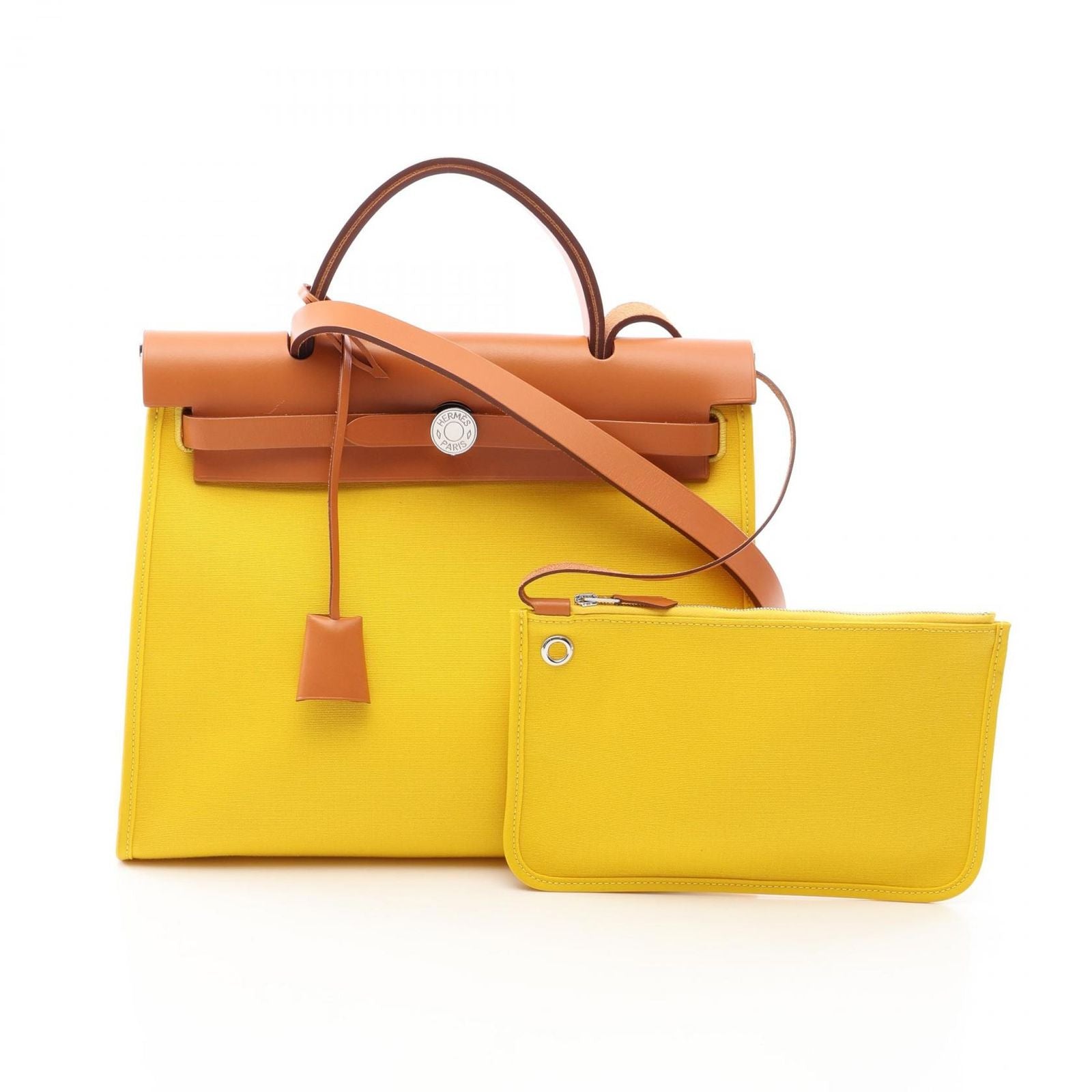 Hermes Handbag Herbag Zip PM 2-Way Jaune Naple Natural Canvas Leather Zip PM