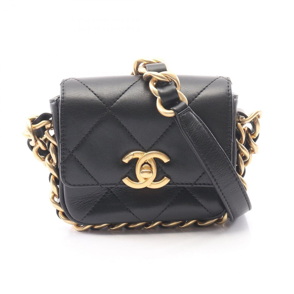 Chanel Shoulder Bag Quilted Chain Around Black Lambskin Mini Flap