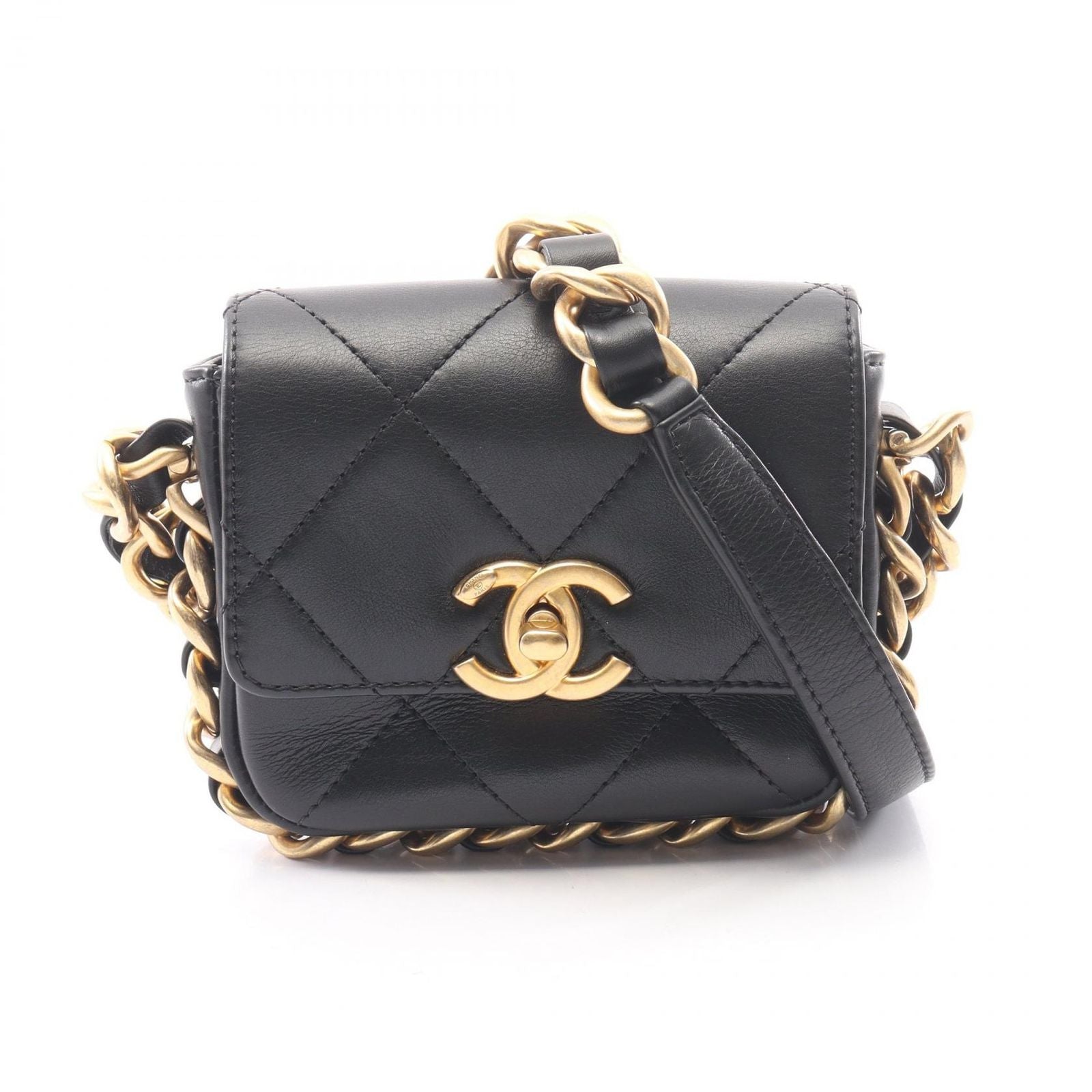 Chanel Shoulder Bag Quilted Chain Around Black Lambskin Mini Flap